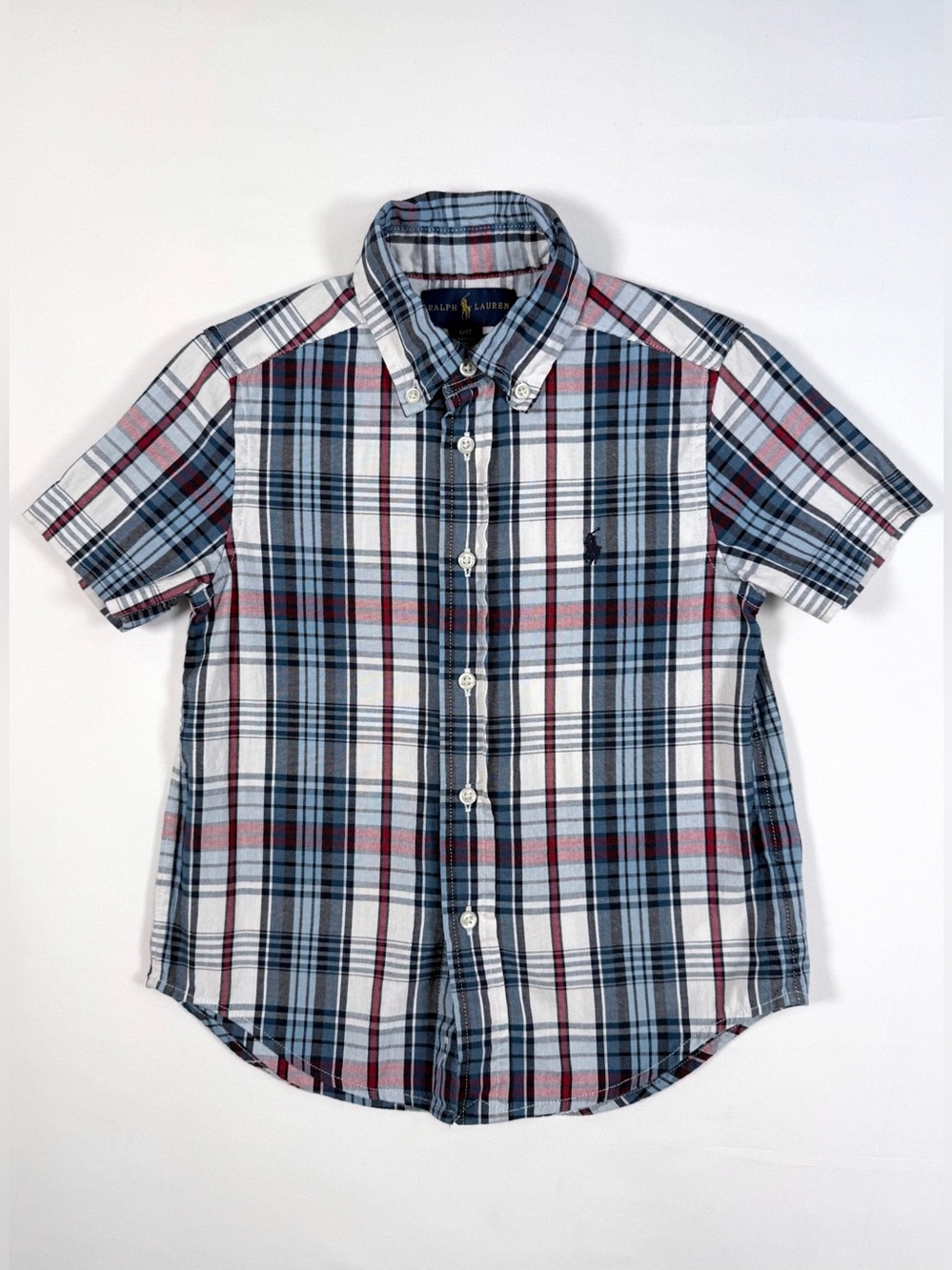RALPH LAUREN Toddler Boys' Tartan Plaid 100% Cotton Casual Button Down Size 4/4T